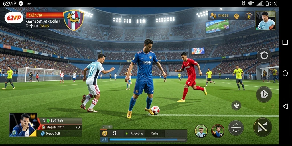 Tangkapan layar dari gameplay 62VIP dengan aksi sepak bola yang menegangkan.