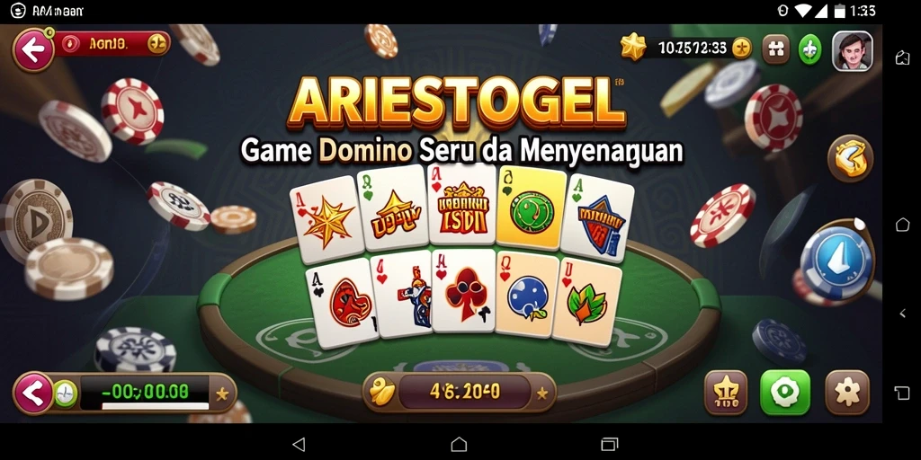 Tampilan gameplay seru di ARIESTOGEL, bermain Domino secara online.
