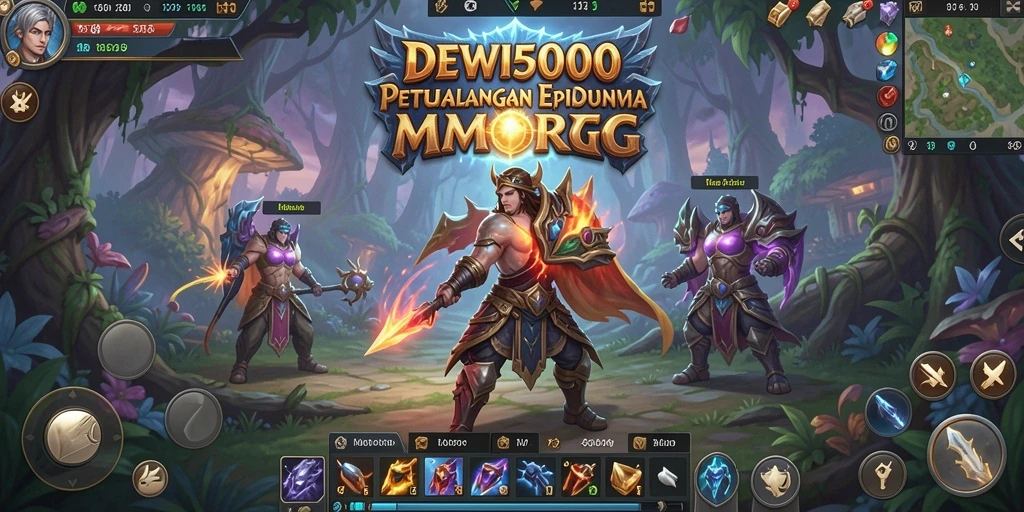 Screenshot gameplay DEWI5000 yang memperlihatkan pertempuran seru dan dunia yang luas.