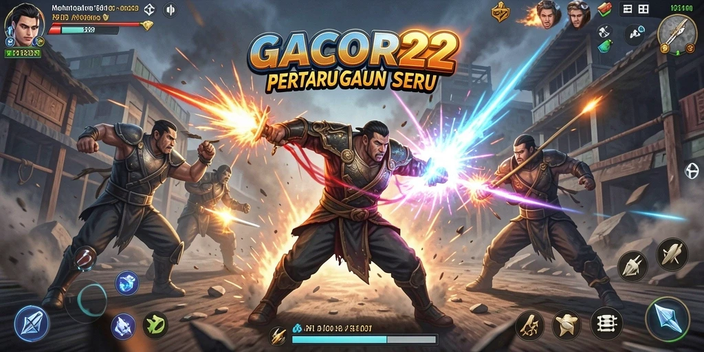 Screenshot gameplay GACOR22 menunjukkan pertarungan seru dan karakter dinamis.