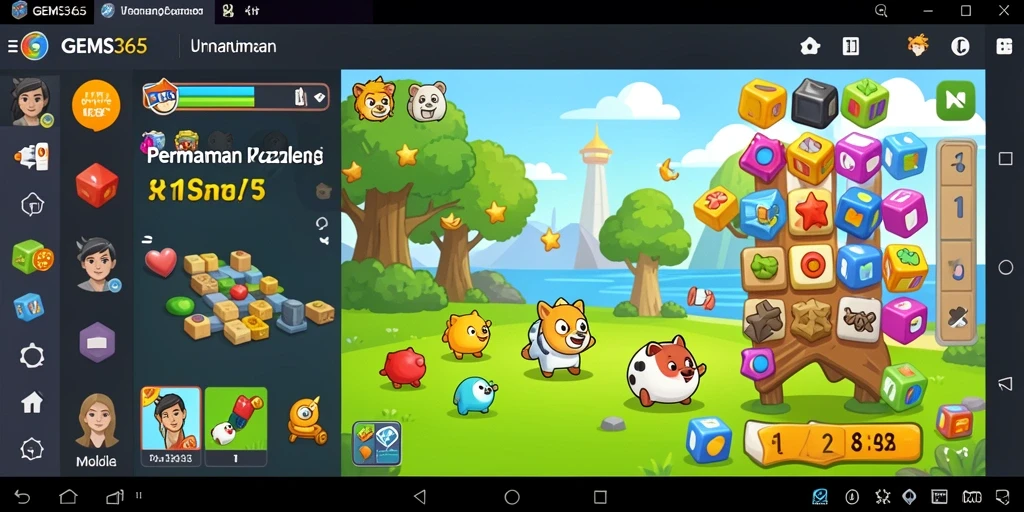 Screenshot utama GEMS365 menampilkan gameplay puzzle yang menarik.