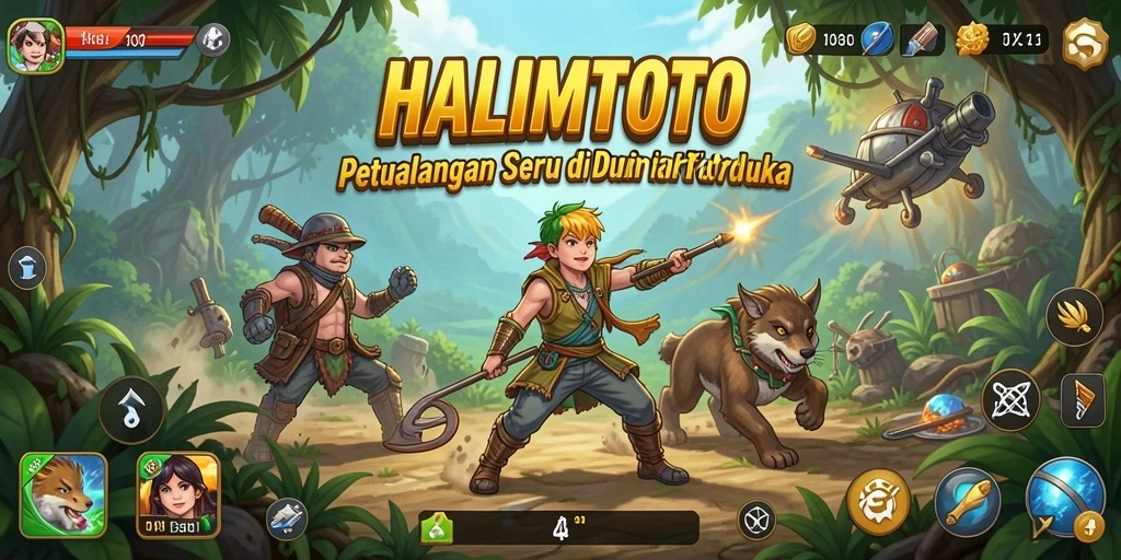 Tangkapan layar HALIMTOTO menampilkan karakter berpetualang di lokasi menakjubkan.
