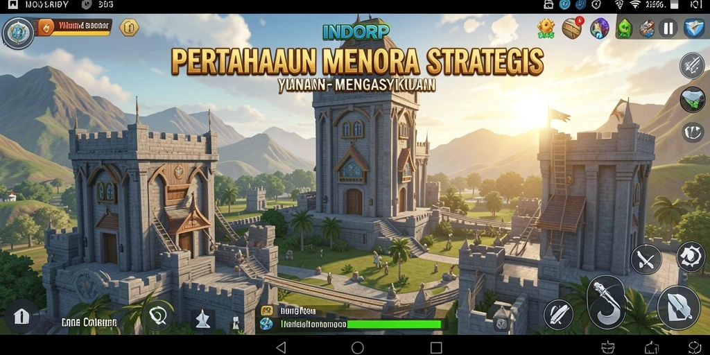 Tangkapan layar gameplay INDORP yang menampilkan pertahanan menara yang strategis.