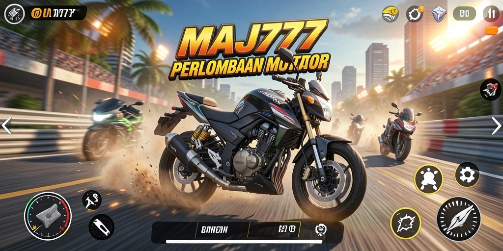 Screenshot gameplay <strong>MAJ777</strong> yang menunjukkan balapan motor yang seru.