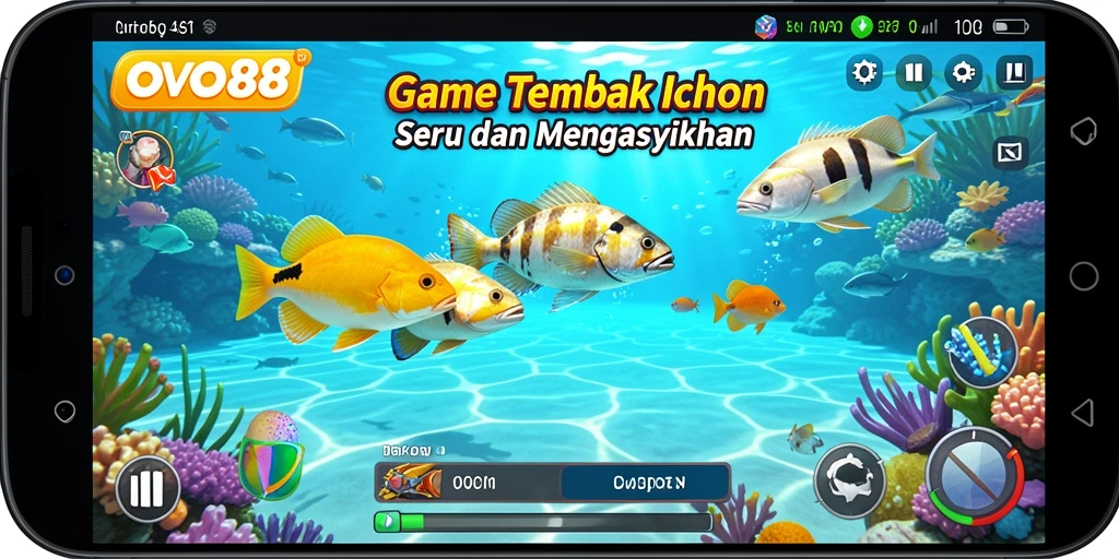 Tampilan gameplay seru OVO88 saat menembak ikan.