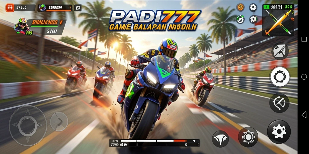 Gameplay PADI777 yang mendebarkan di lintasan balapan motor.