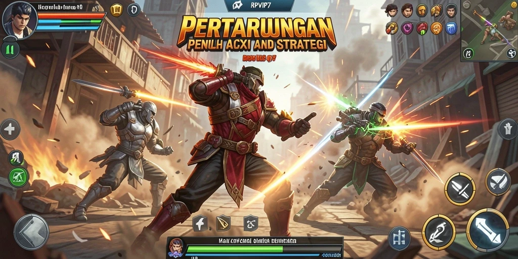 Tangkapan layar RPVIP7 menampilkan pertarungan yang penuh aksi dan karakter unik.