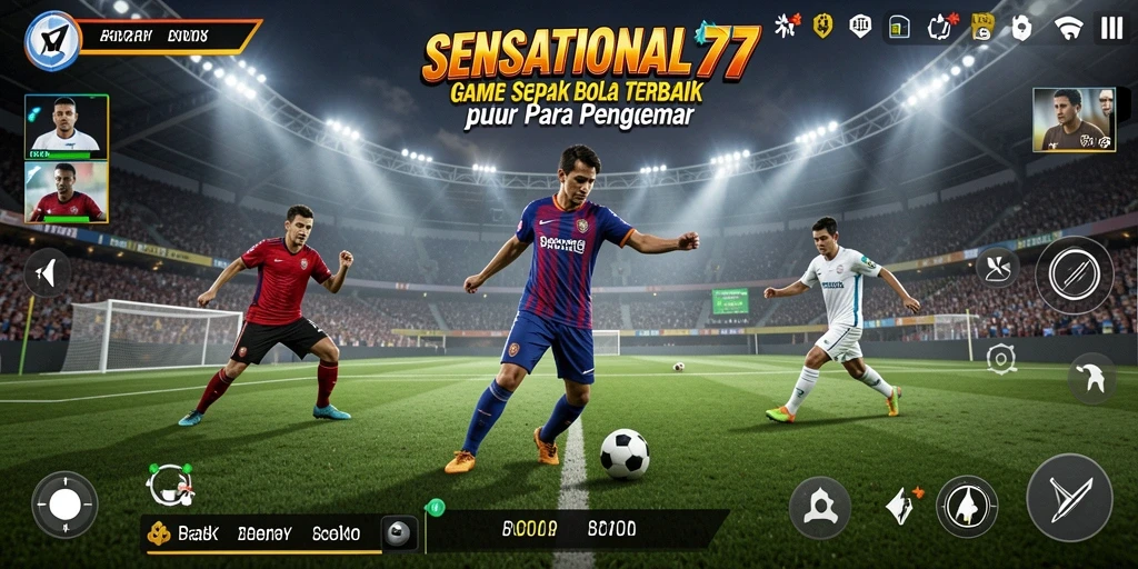 Screenshot gameplay SENSATIONAL77 dengan aksi sepak bola yang mendebarkan.