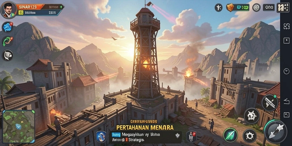 Screenshot utama SINAR123 menampilkan pertarungan mendebarkan dalam Tower Defense.