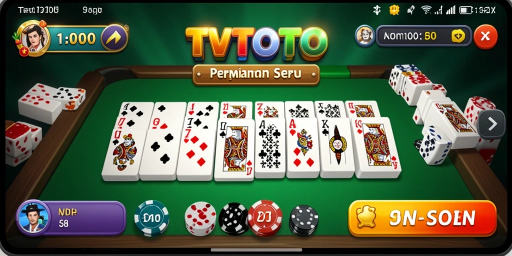 Screenshot menunjukkan gameplay mendebarkan dari game Domino TVTOTO.
