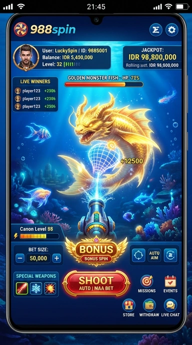 Tampilan utama aplikasi 988spin yang bersih dan menarik.